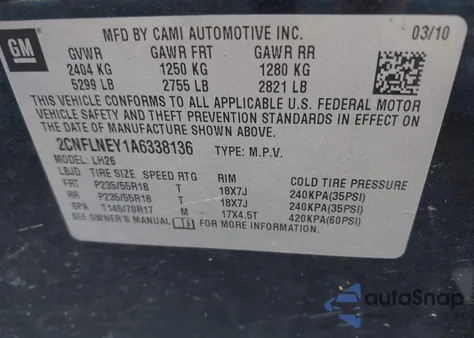 2010 Chevrolet Equinox Lt from USA, damaged, VIN 2CNFLNEY1A6338136